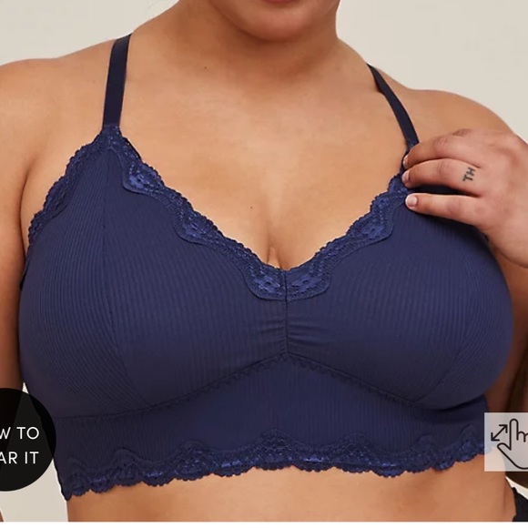 NWT Torrid LIGHTLY LINED RIB RACERBACK BRALETTE Size 2 navy - Picture 3 of 3